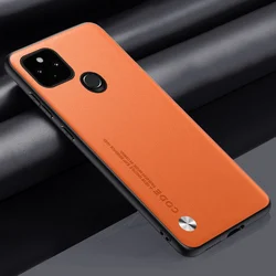 Premium PU Leather Phone Case with Silicone Protection, Stylish Back Cover Design for Pixel 4A 4G (Orange)