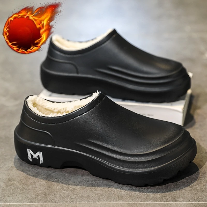 Men's Winter Warm Cotton Slippers Non-Slip Waterproof Comfortable Indoor Outdoor House Shoes