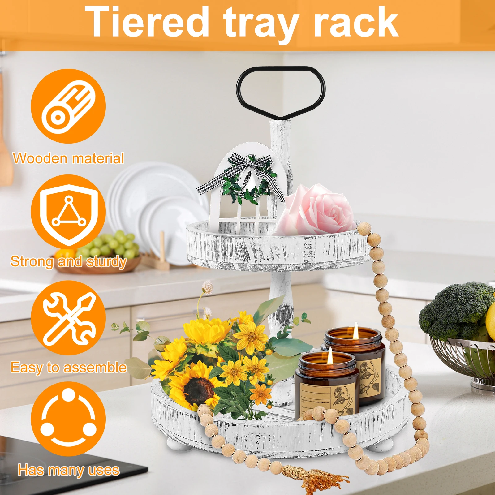 Wood Cake Stand Fall Tiered Tray 2Tier Wood Tray Farmhouse Table Decor Detachable Serving Cupcake Display Kitchen
