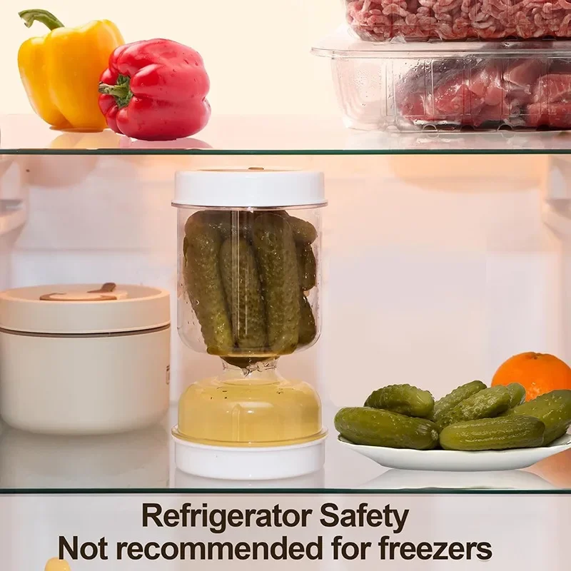 Pickles Jar With Forks Dry and Wet Dispenser Pickle Olives Hourglass Cucumber Container for Kitchen Juice Separator Tool 3