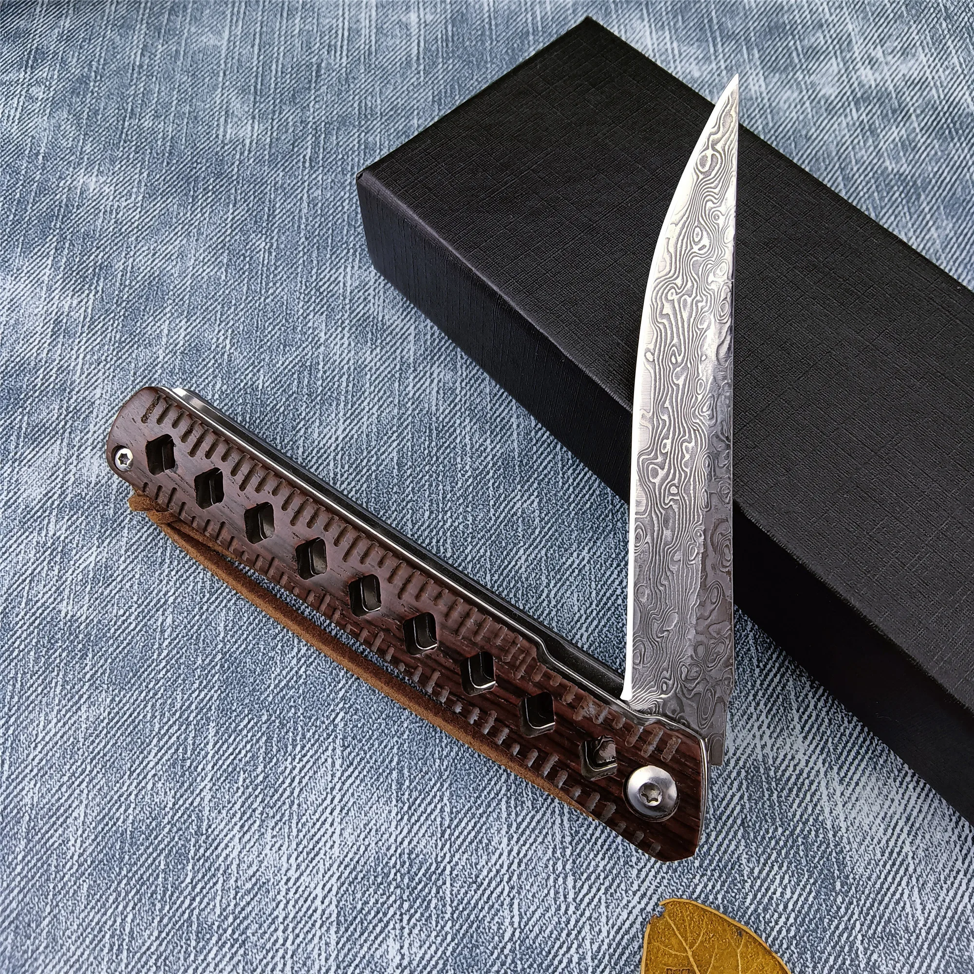 

VG10 EDC Pocket Folding Blade Knife Damascus Steel Ebony Handle Utility Outdoor Camping Tactical Tool Portable Paring knives