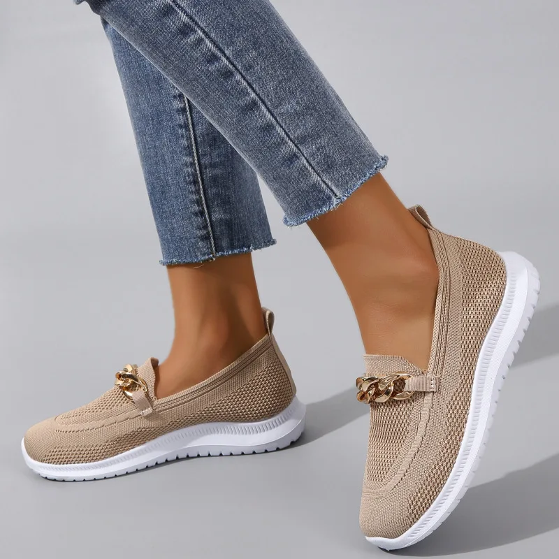 Thick soled fly woven soft soled single shoe for women single pedal knitted breathable Slip-on shoe for women, women summer 2023