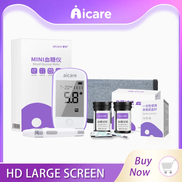 AICARE Blood Glucose Meter 50/100pcs Test Strips Lancets Glucometer Kit for Diabetic Blood Sugar Monitor Medical Diabetes Tester