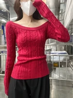 Casual Off shoulder Rib Knit Sweater Pull Women Long sleeve Top Basic Tees White Slim Pullovers Lady Sexy One Shoulder New - Image 6