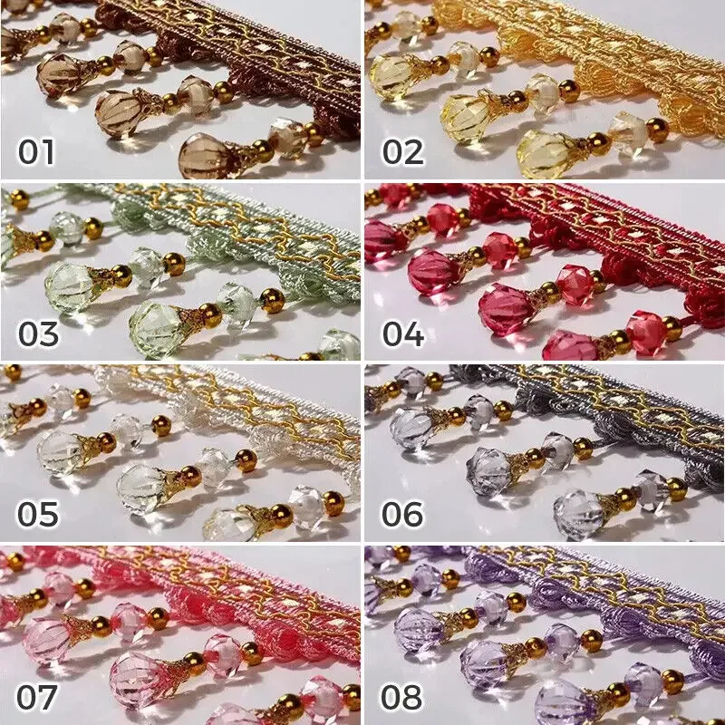 12 metri/lotto Nastro con frange e nappe, decorazione in pizzo con perline di cristallo per cucito, accessori per tende, decorazioni fai da te, forniture per cucito - immagine 4