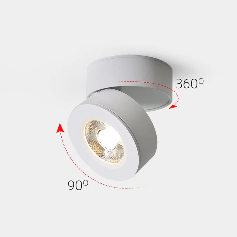 LED 표면 장착 다운라이트 조도 조절식 천장 스포트, 360 회전 램프, 가정용 실내 조명 고정장치, 7W, 10W, 12W