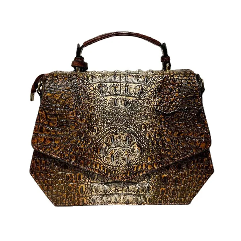 

Genuine Leather Bag New Retro Handbag Crocodile Women's Fish Pattern Large-Capacity Crossbody Bag Hexagonal Shoulder Bag 2022