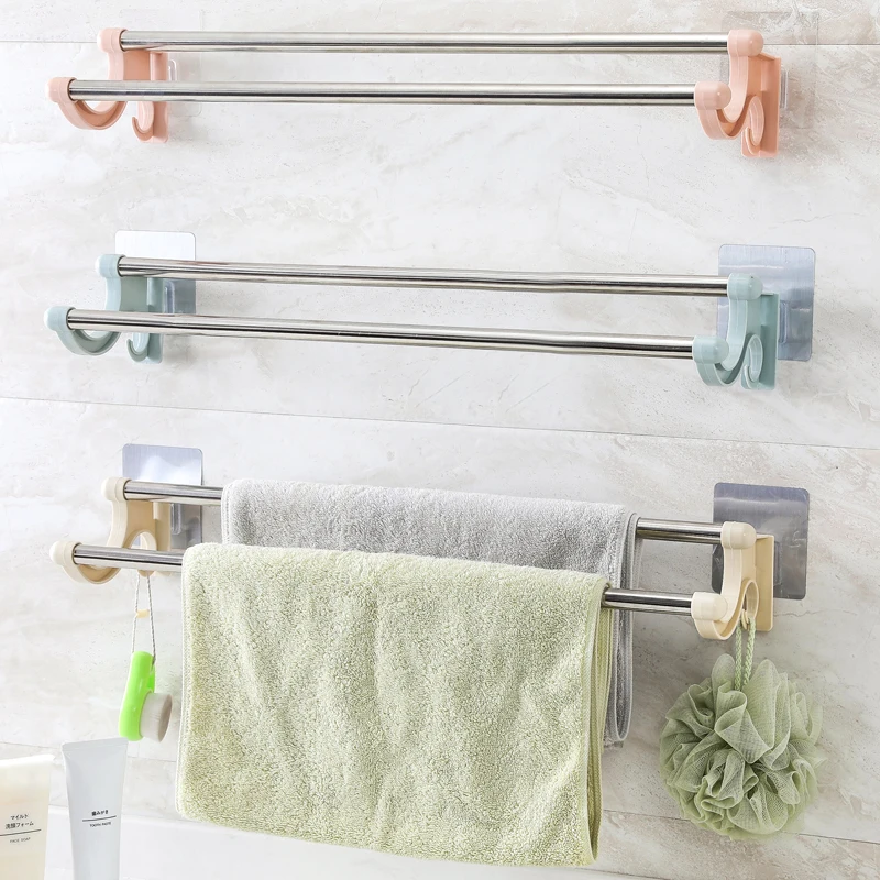 Wall Mounted Type Towel Racks Holder Shelf Bath Organizer Toilet Washroom Seamless Sticker Rack bathroom double Organizador