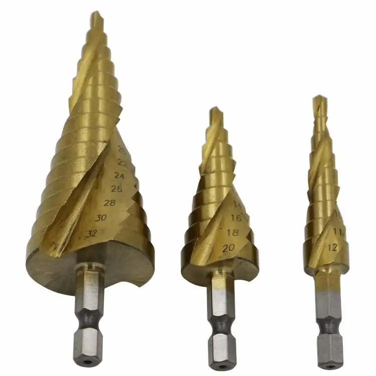

4-12 4-20 4-32mm HSS 4241 Steel Step Cone Titanium Coated Spiral Drill Bit Cut Tool Set Hole Cutter With Hex Shank