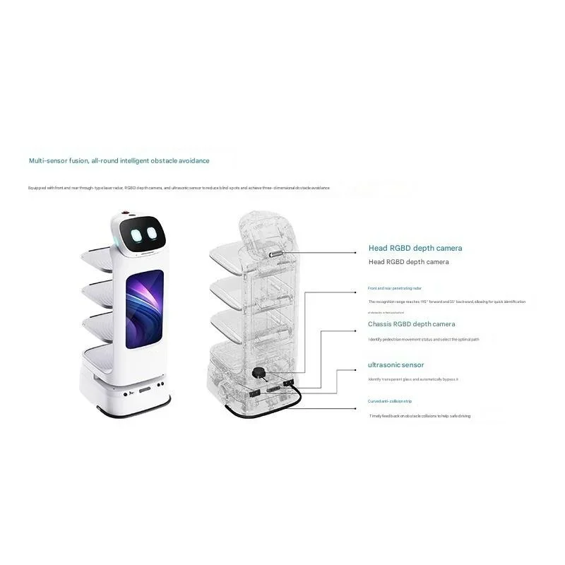 Robot Intelligente per la Consegna di Cibo per Ristoranti e Hotel, Cameriere Automatico per Servizio di Consegna Pasti - immagine 3