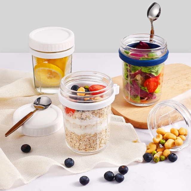 350ML Overnight Oats Containers with Lids and SpoonMason Jars for Oats  Overnight Oats Jars Glass Oatmeal Container Prep Jars - AliExpress