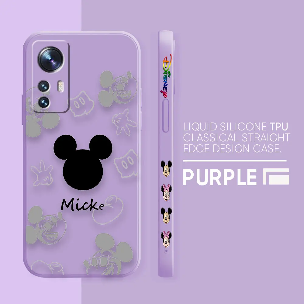 Case For Xiaomi 13 12 12S 11 11T 10 10S 9 9SE 8 Pro Ultra Lite Colour Simple Liquid Silicone Case Anime Cute Mickey Minnie Mouse