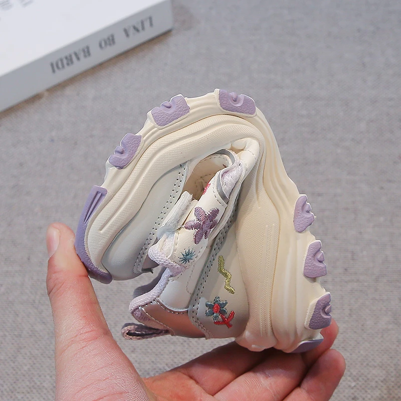 Girls Non Slip Sneakers Floral Embroidered Toddler Shoes