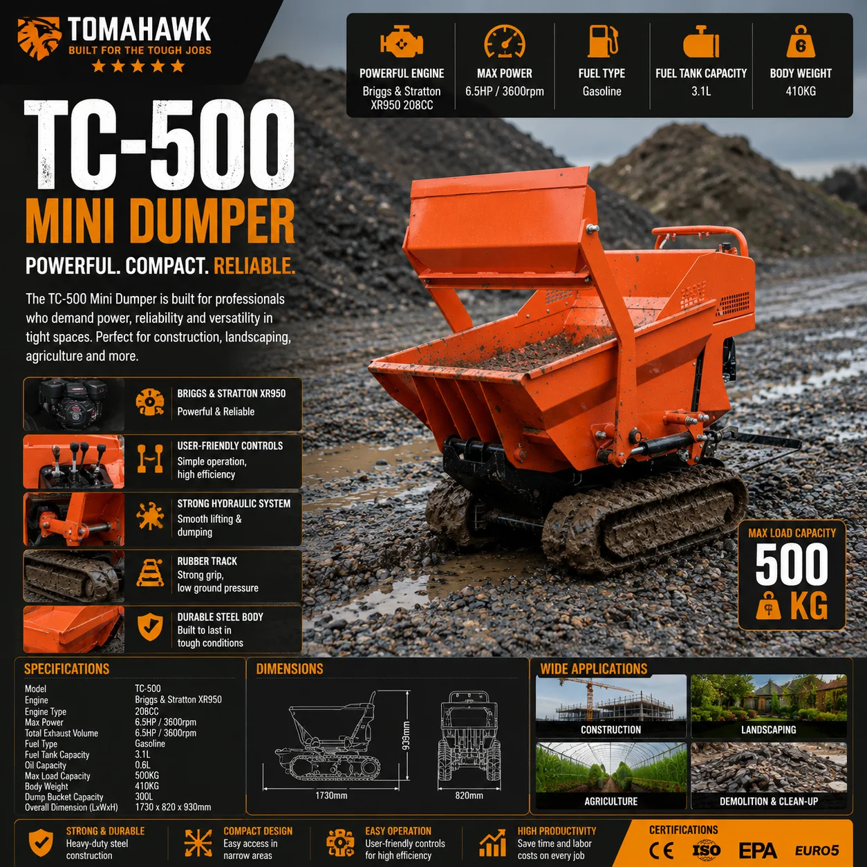 Kostenloser Versand Günstiger Bestseller Mini-Raupendumper mit Dieselantrieb Kleiner Gummiketten-Muldenkipper für Landwirtschaft und Landschaftsbau