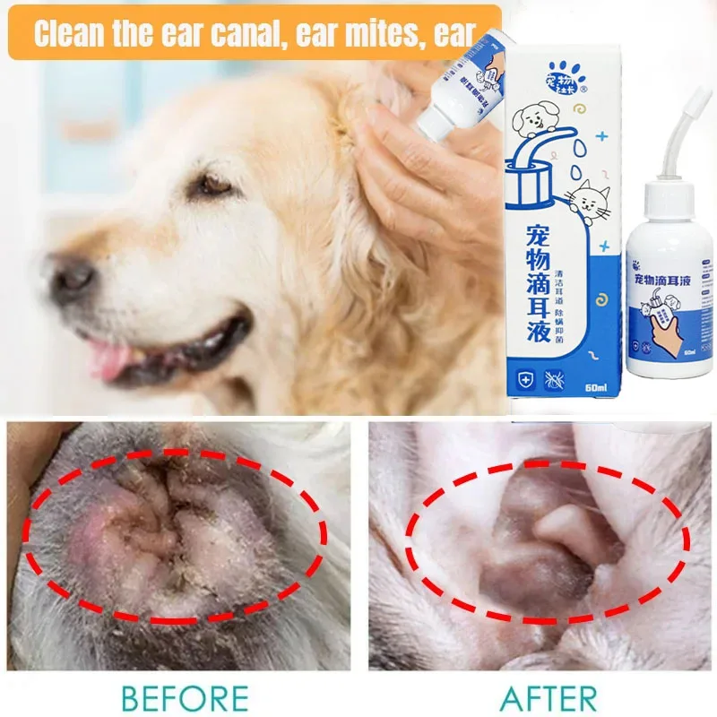 Pet Ear Drops Anti-inflammatory 60ml for Cats and Dogs Clean Ear Mites Earwax