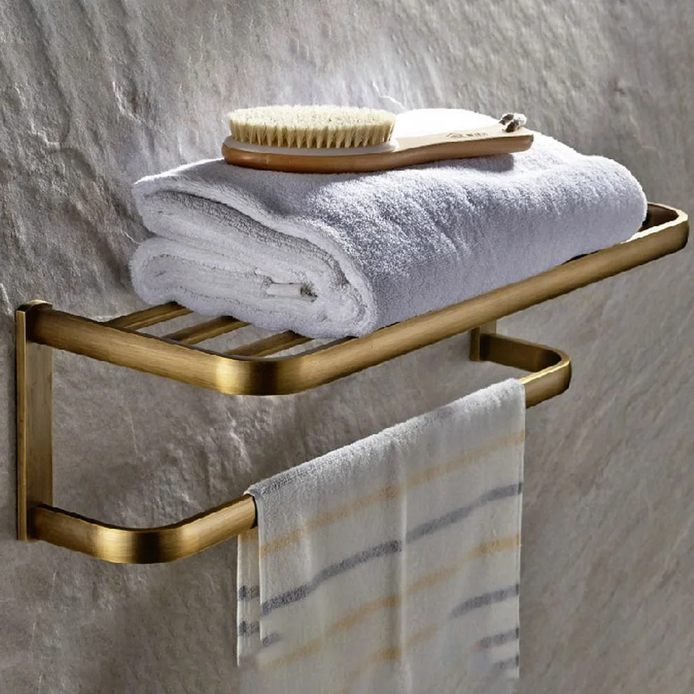 

Ретро винтажная Античная латунная фурнитура для ванной комнаты в отеле настенная вешалка для полотенец Полка для хранения двухуровневый держатель для планки Dba172