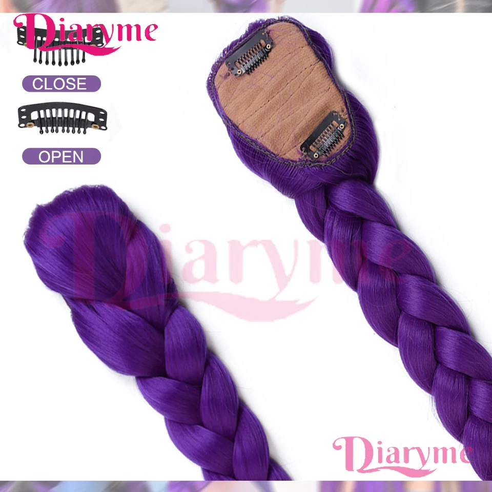 Synthetic Purple Long Braid Ponytail Wig BB Clip Style Braided Hair Wig Clip on the Hair Suitable for Girls' Role-playing Wear