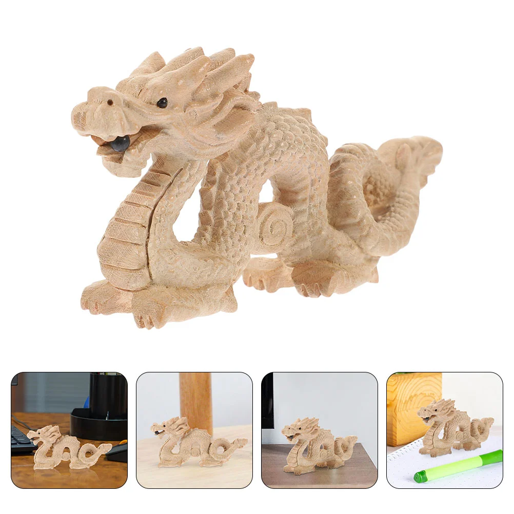 

Wood Dragon Statue Wealth Prosperity Ornament Chinese Auspicious Dragon Figurine Office Decor
