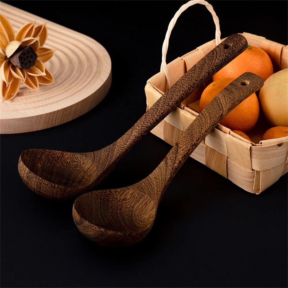 Natural Wood SpatulaTableware Kitchen Long Rice Colander Soup Skimmer Cooking Spoons Scoop Kitchen Reusable Utensils Set