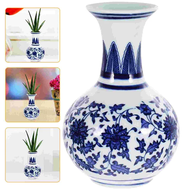 Chinese Blue White Vase Oriental Bottle Vases Ginger Jar Vase Traditional Ceramic Flower Vase Home Decor