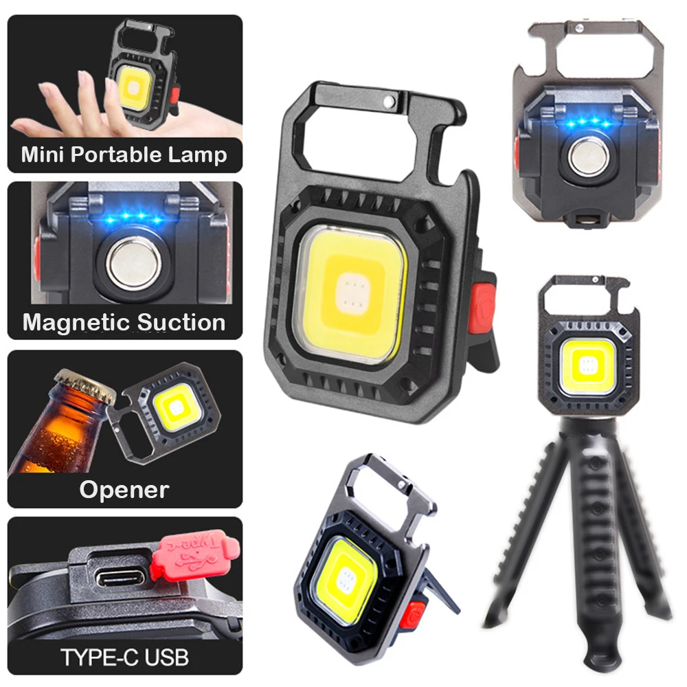 Wrrozz Lot de 2 mini lampes de poche LED rechargeables par USB - Super lumineuses - Porte-clés de poche portable - Avec projecteur latéral COB - Haute luminosité - Zoom - Urgence - Camping
