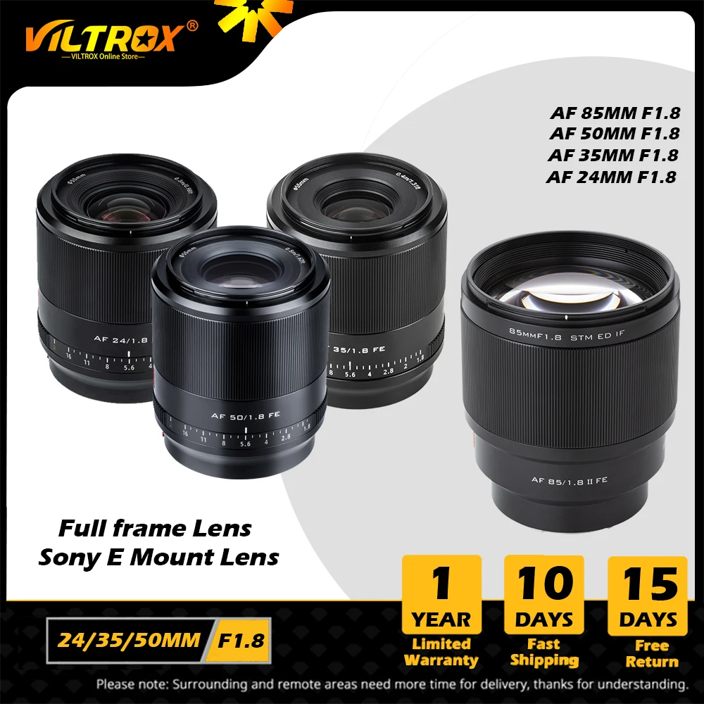 

Viltrox 24mm 35mm 50mm 85mm E F1.8 AF Auto Focus Full Frame Lens Prime Large Aperture Portrait Camera Lens for Sony Lens E Mount