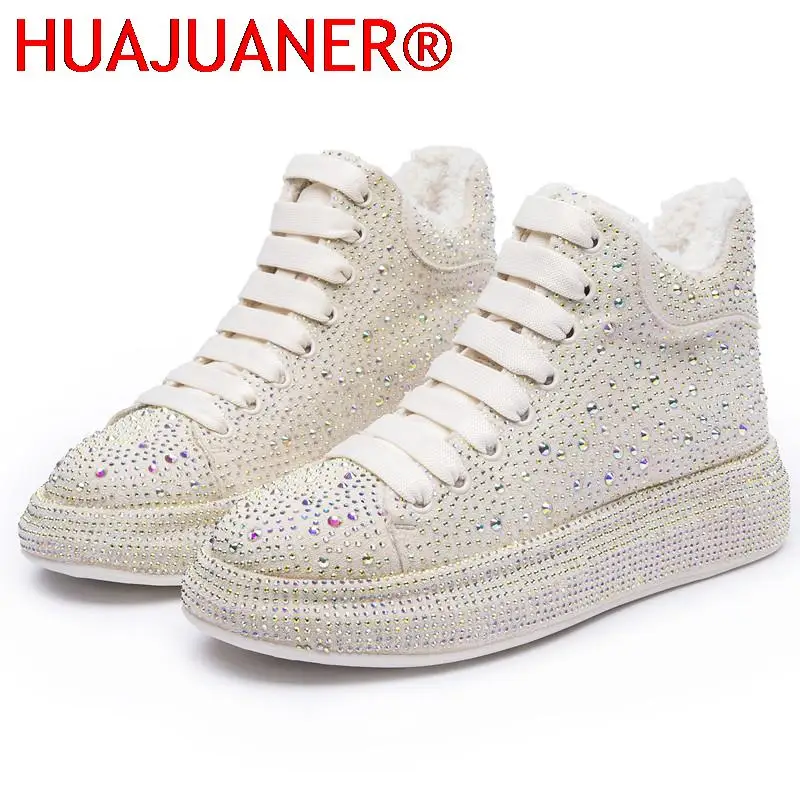 

Women Winter Boots Sneakers Shoes 2023 New Rhinestone Shiny Women's Ankle Boots Lace Up Fashion Student Boots Shoe Ladies