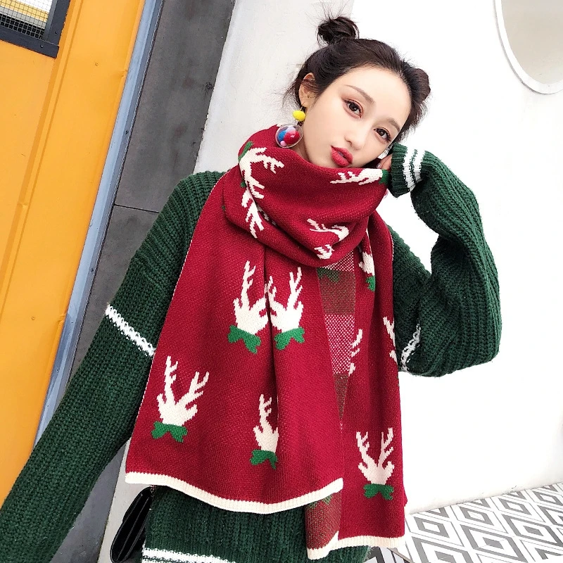 

Новый Зимний плотный теплый шарф с оленем, Женская японская и Корейская Милая шаль, модный трендовый толстый шарф из искусственного кашемира