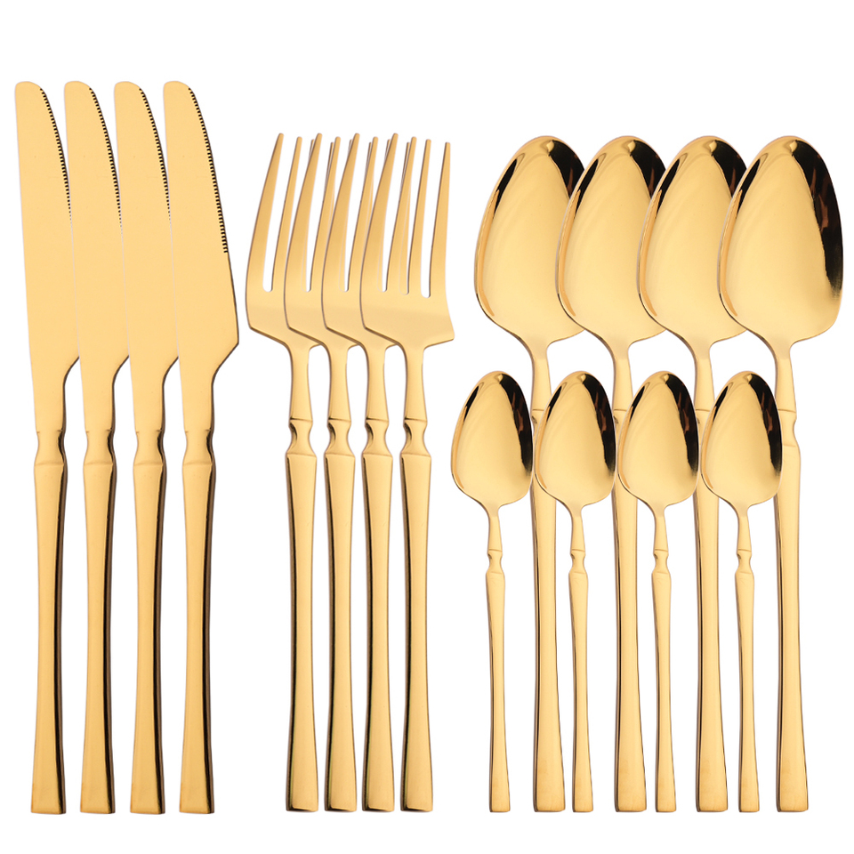 Knife Coffee Spoon Fork Dinnerware Set Gold Tableware Set 16Pcs Stainless Steel Flatware Silverware Wedding Mirror Cutlery Set