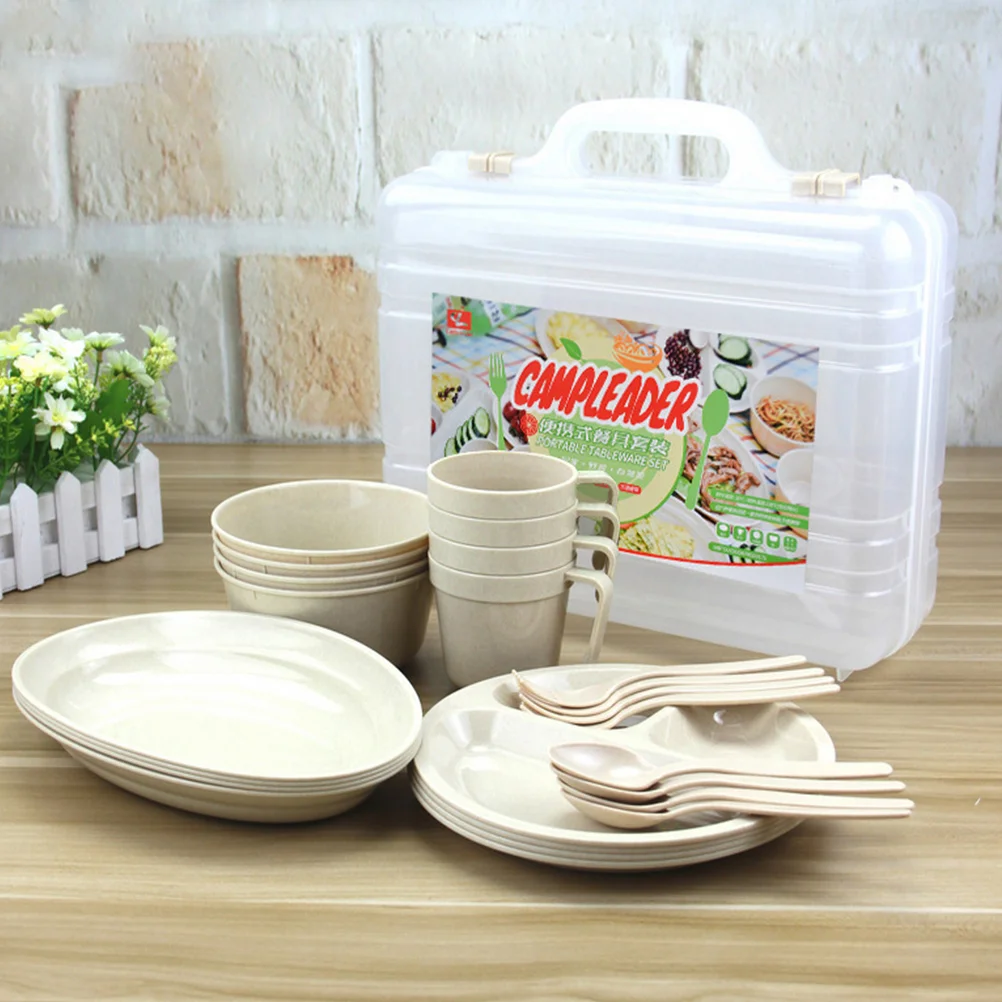 

Cutlery Set Camping Bowl Plastic Tableware Food Dish for Picnic Outdoor Plate Portable Barbecue