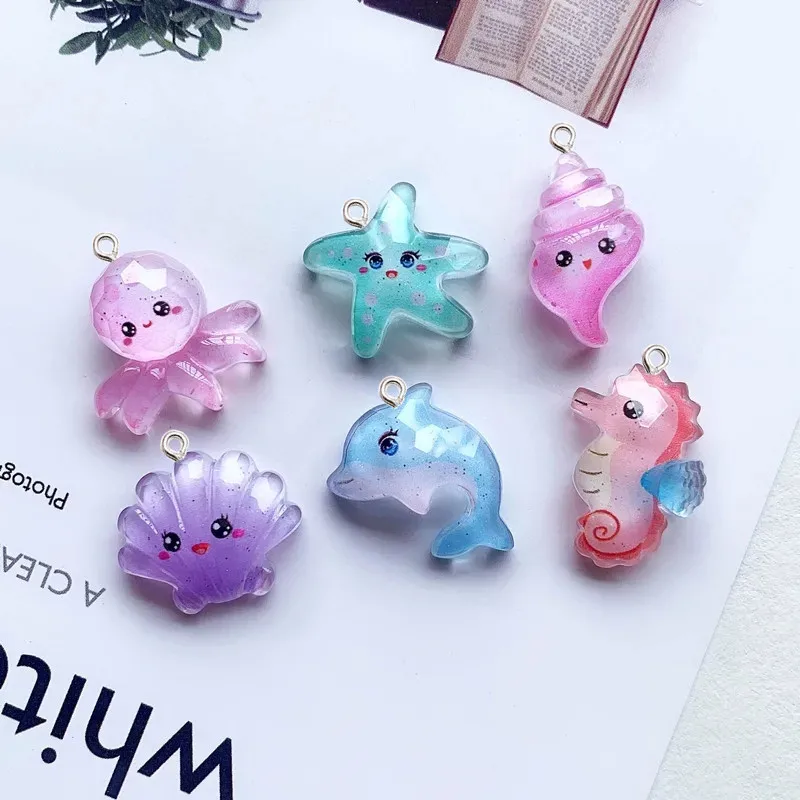 

10Pcs Kawaii Transparent Ocean Series Resin Pendant DIY Earrings Necklace Pendants Bracelet Keychain Decoration Flat Back Resin