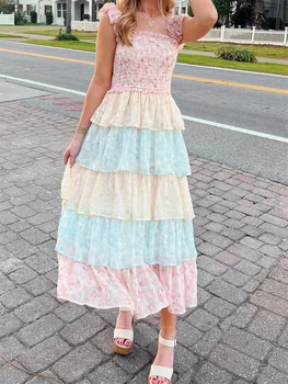 Women s Elegant Floral Print Chiffon Maxi Dress with Spaghetti Straps and A-Line Silhouette for Summer Beach Wedding Party 5