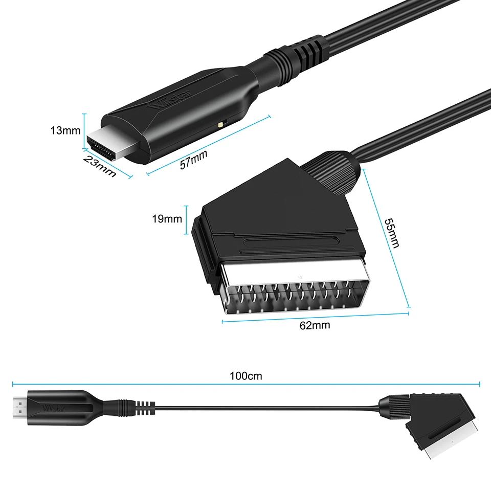 uhddadi Convertisseur péritel vers HDMI, Adaptateur péritel vers HDMI,  Convertisseur audio vidéo HD 1080P avec câble HDMI - Pour HDTV