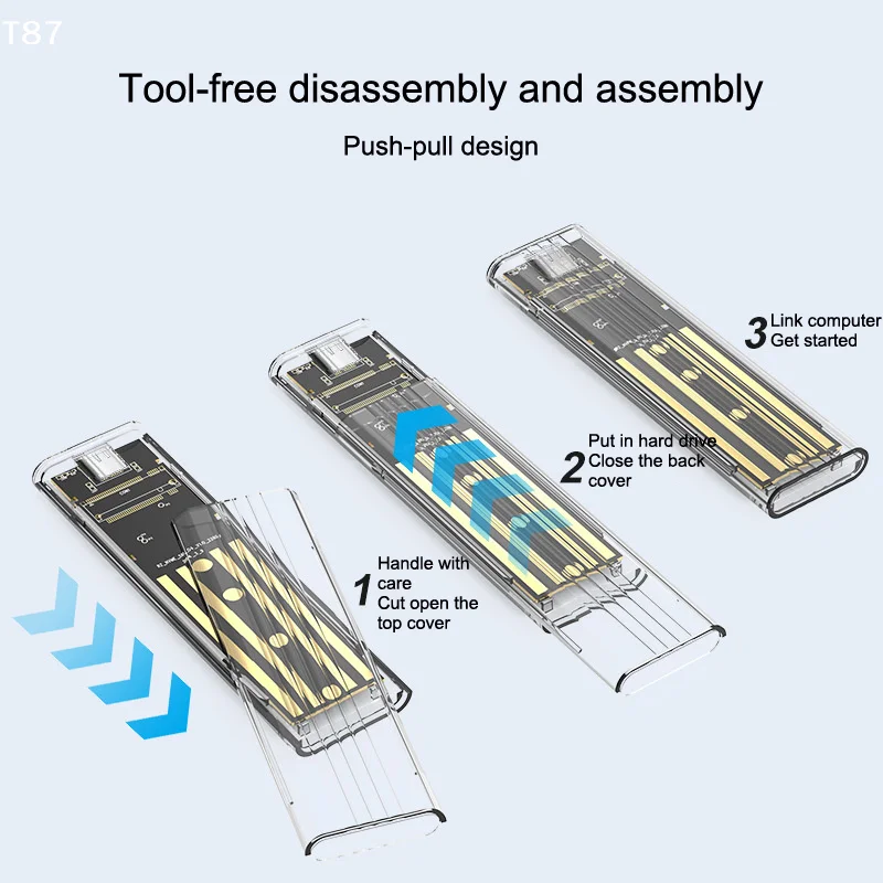 M.2 NVME PCIe NGFF SATA 프로토콜 케이스 투명 USB 타입 C 10Gbps PCI-E 외장 하드 디스크 박스 케이스 (노트북/휴대폰용)