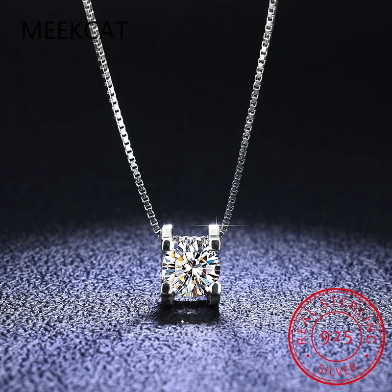 Moissanite Necklace Real Moissanite Square Pendant Necklace D Color VVS1 Lab Diamonds 925 Sterling Silver for Women Wedding Fine Jewelry PE032