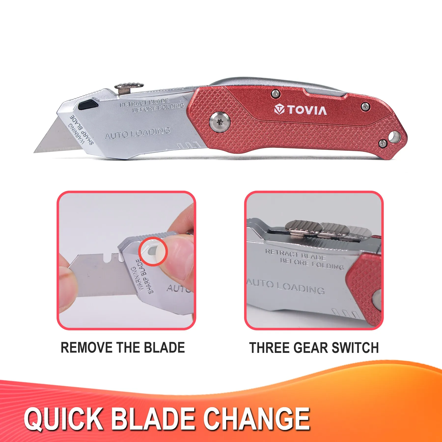 Folding Utility Knife Autoloading Replaceable Locking Blades for Cable Cartons Carboard Boxes Outdoor Tool