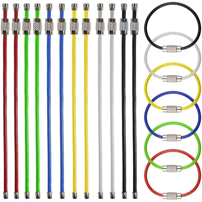 50~10pcs 10/15CM Stainless Steel Keychain Tag Rope Wire Cable Loop Screw Lock Gadget Rings Key Keyring Circle Camp Rope Fittings - Image 6