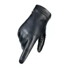 Genuine Sheepskin Leather Gloves Men Full Finger Winter Warm Touchscreen Texting Driving Motorcycle Fleece Business Black Gloves 5