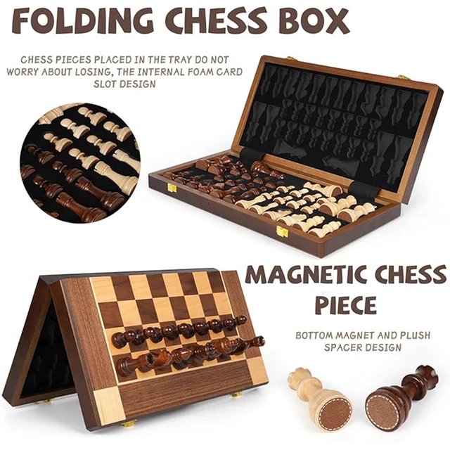 Magnetic Wooden Chess Set Handmade Portable Travel Chess Board Game Sets With Ga