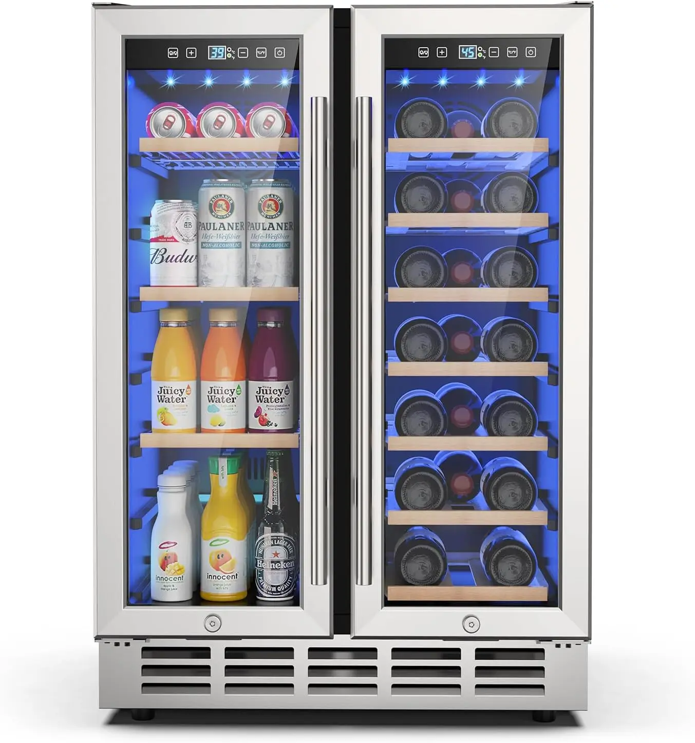 24 Inch Wine and Beverage Refrigerator Dual Zone Wine Fridge with Safety Locks Under Counter Cooler Beer Fridge 20 Bottles
