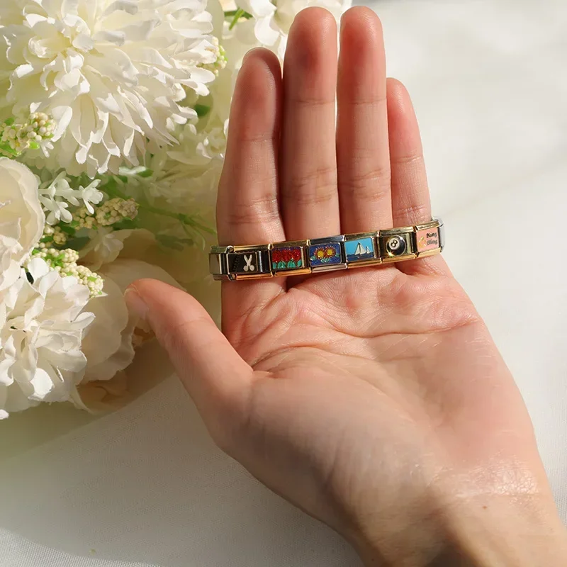 Hapiship Daisy Flower Sailing Charm Links Fit 9mm Bracelet Stainless Steel Jewelry DIY Making