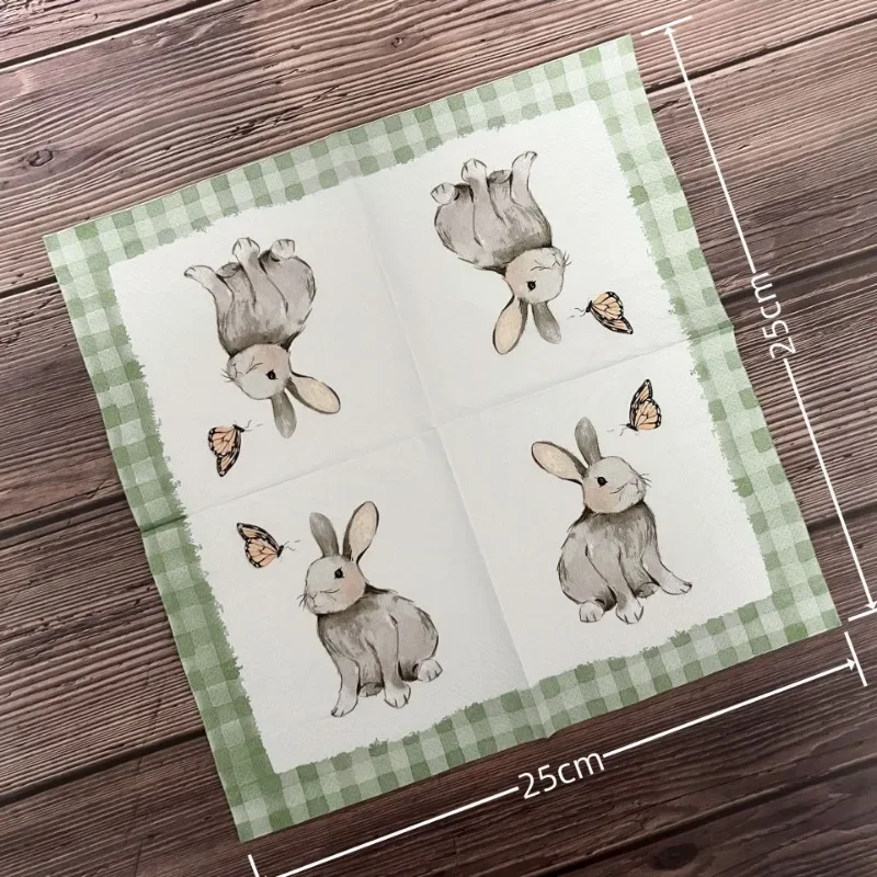 2-Ply 25*25cm Easter Bunny Printed Party Napkins Green Plaid Handmade Butterfly Bone Bart Paper Placemats 20pcs/Pac paper napkins