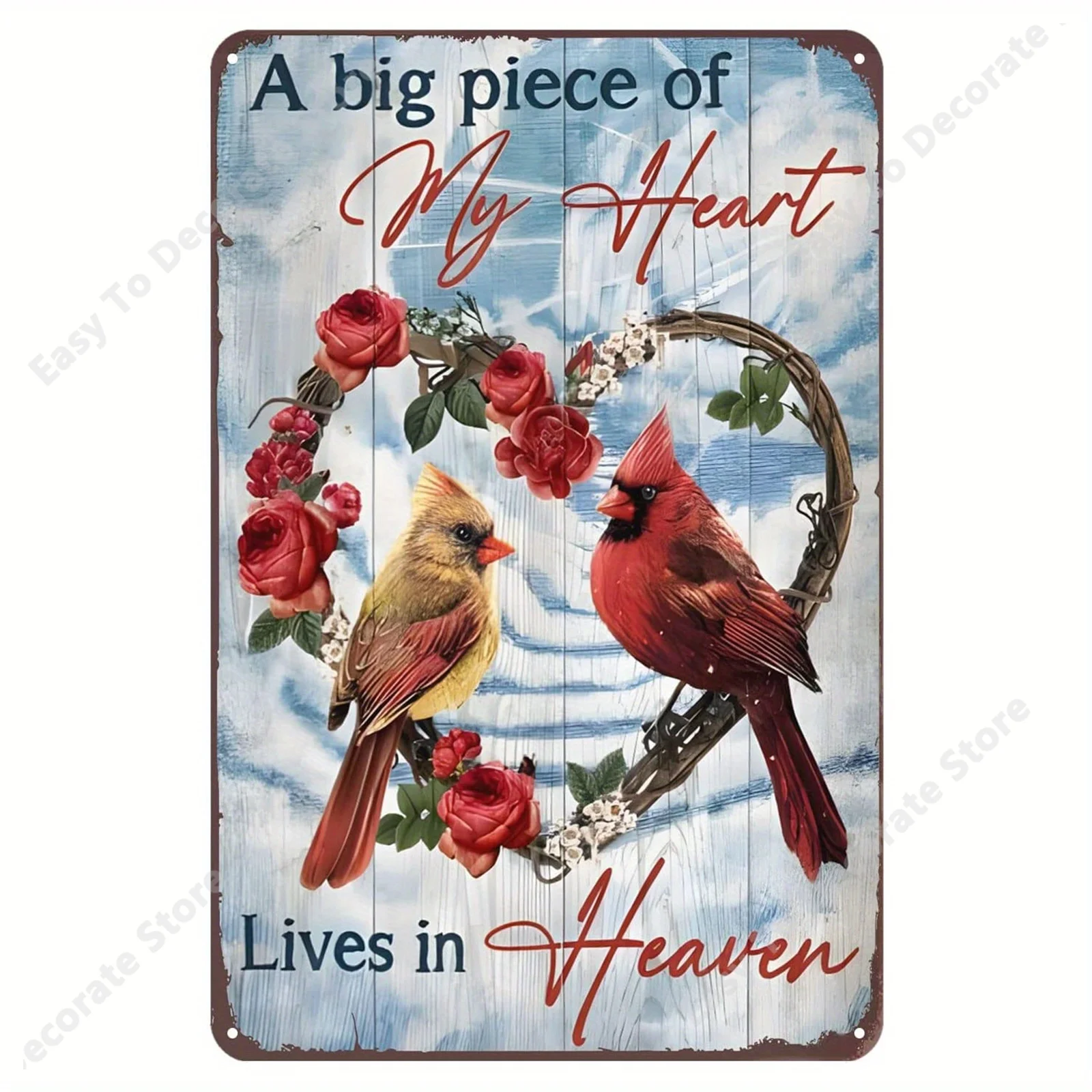 

Cardinal Bird A Big Piece Of My Heart Lives In Heaven Tin Sign Vintage Wall Decor Home Bar Cafe Garage Cave Decor Sign 8x12 Inch
