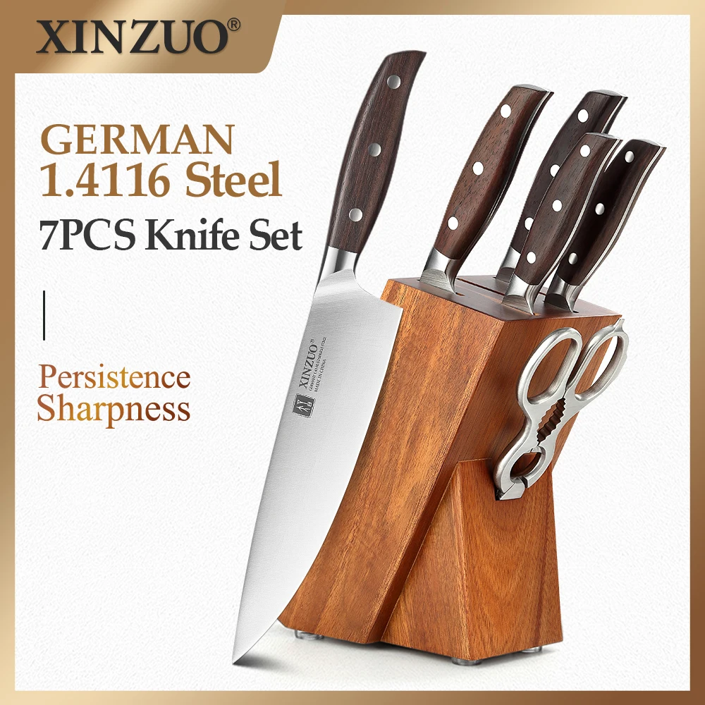 Kitchen Knives 7PCS Kitchen Knife Set Forged German 1.4116 Stainless Steel Sharp Chef Santoku Paring Cleaver Kitchen Scissors Tool Set,kitchen knives