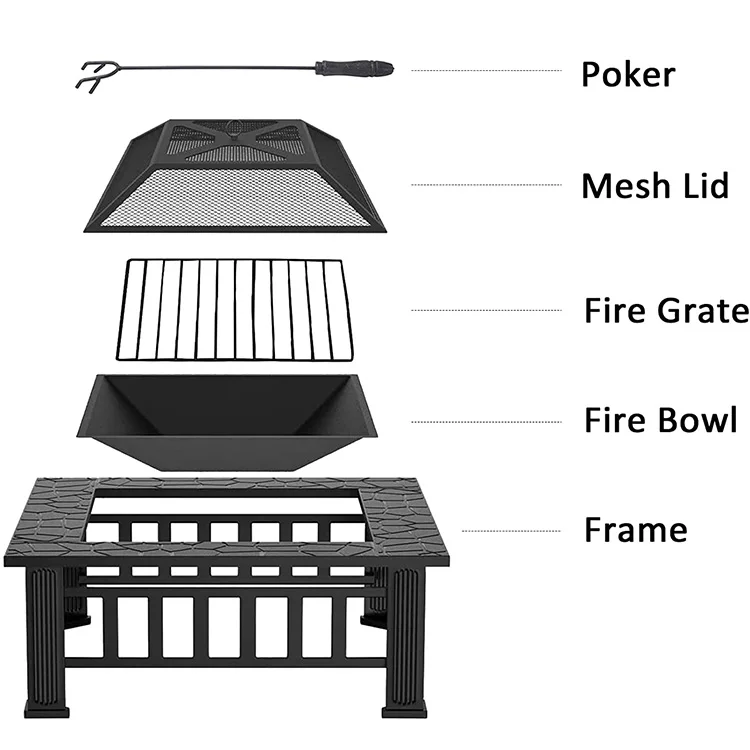 Multifunction Garden Wood Burning Table Fire Pit Outdoor Table with Grills Bbq PLATE OVEN WARM POT STOVE 6