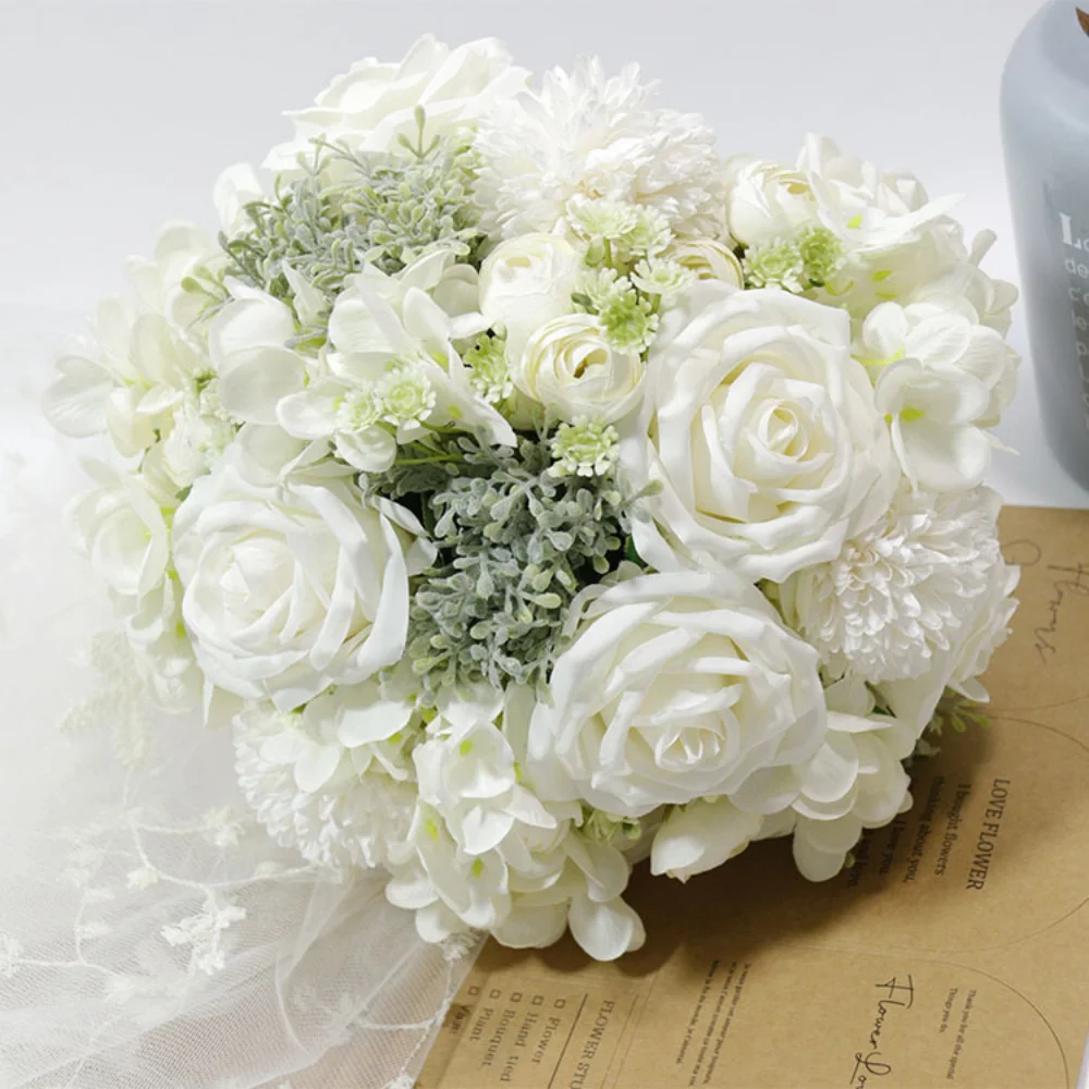 Handmade Silk Rose Wedding Bouquets Fake Flowers Holder Bridal Bridesmaid Accessories,artificial rose flowers,wedding flower decoration,wedding bouquets