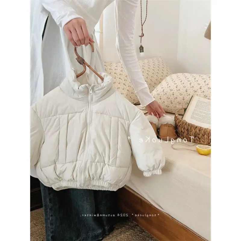 Autumn and Winter Solid Top Boys and Girls Light Cotton-padded Jacket Children's Cotton Jacket Autumn Warm Coat Fashion Baby