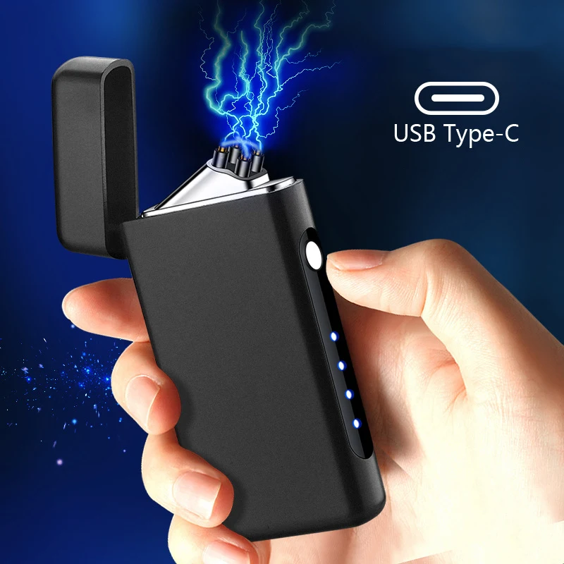 

New Metal Windproof USB Lighter Type-C Charging Port Dual Arc Lighter Personality Creative Cigarette Accessories Men's Gift