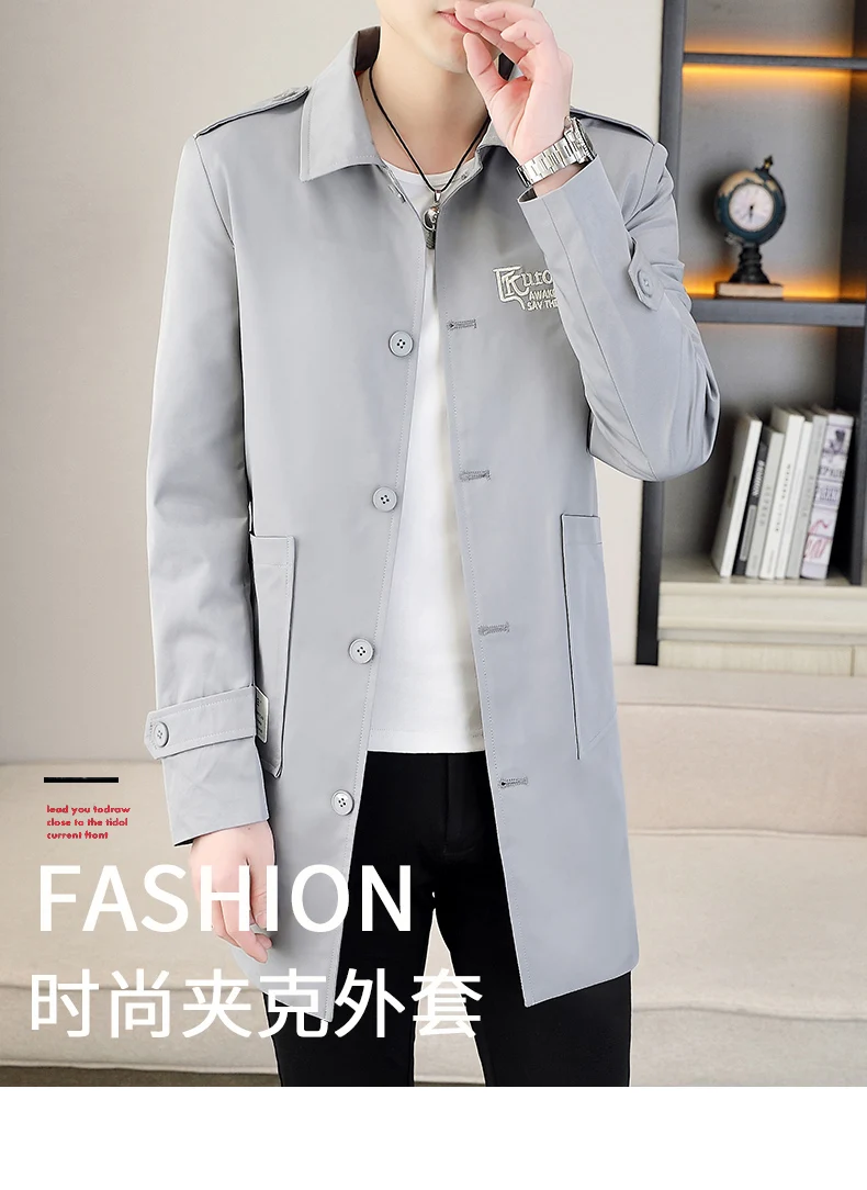 Description Picture 2 of itemMen Trench Coat Fashion Spring Autumn Oversized Long Coat Men Korean Loose Windbreaker Jacket Mens Overcoat