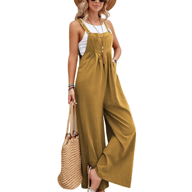 

2024 Summer Overalls Women's Suspenders Thin Casual Trousers Female Oversize Loose Straight Pants Solid Pocket Braces Pants